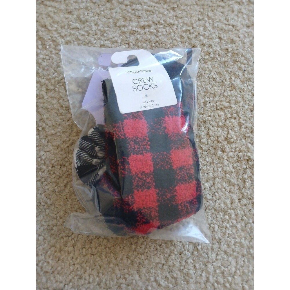 Maurcies Women’s Crew Socks Soft 1 pair & blk/red plaid hair scrunchy 2pk - Picture 7 of 7